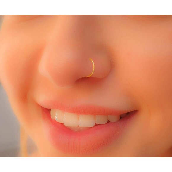 Minimalist Gold Clip-On Nose Ring - 14k Handmade 24 Gauge for Effortless Style - Picture 6 of 9